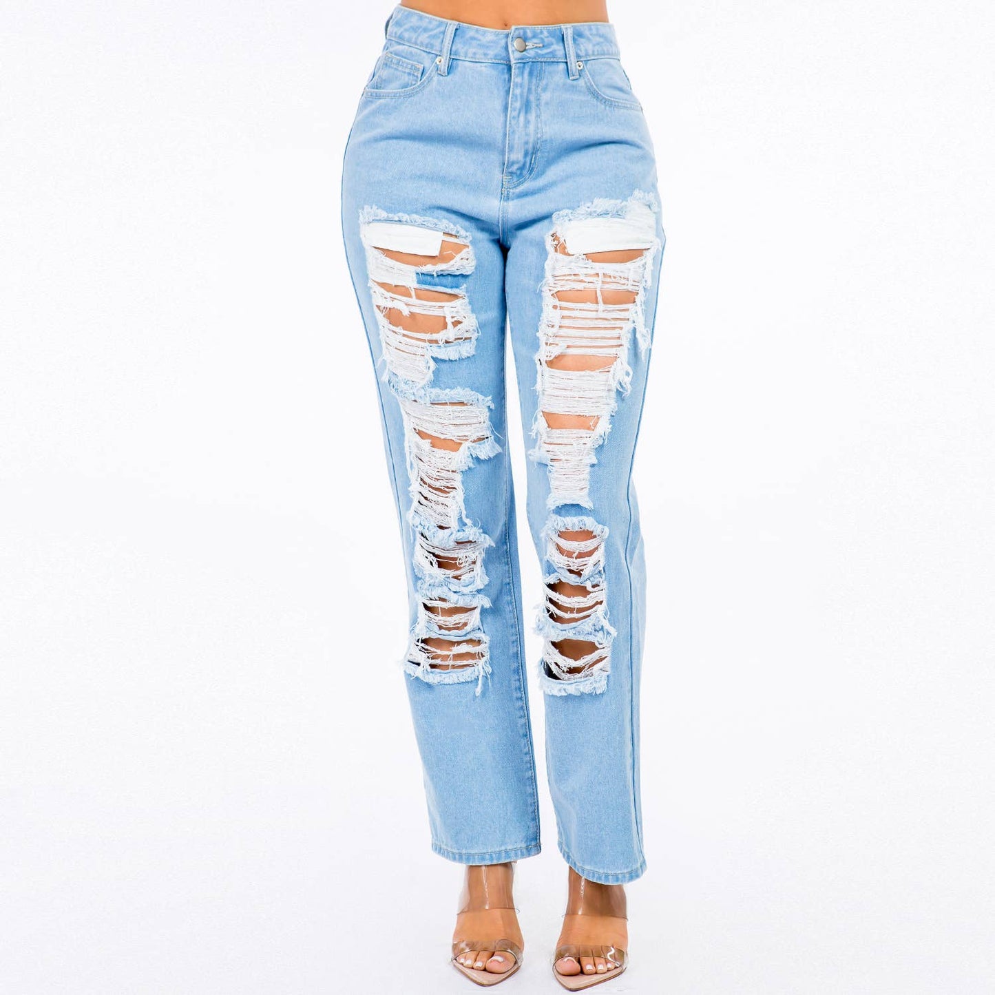 HIGH WAIST DISTRESSED STRAIGHT JEANS-RJH30315