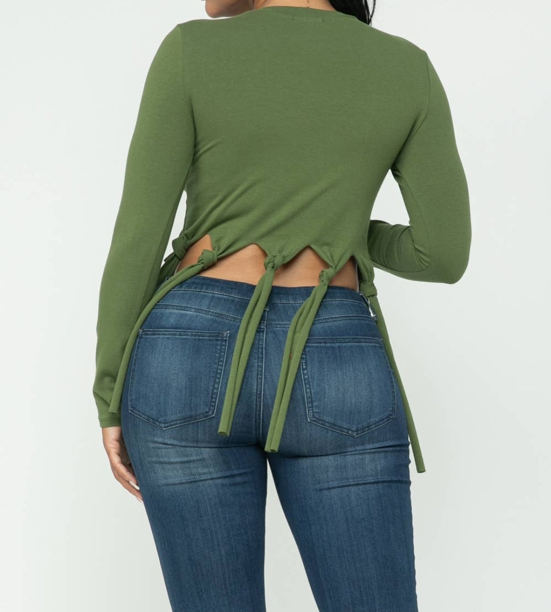 Screen Print Fringe Bottom Ties Crop Top