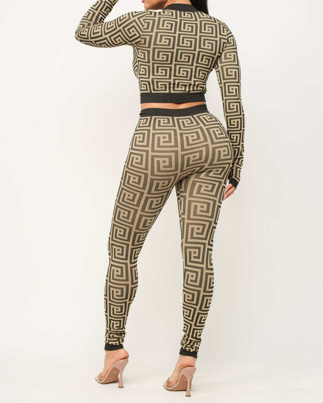 Seamless Print Zip-Up Jacket & Leggings Set