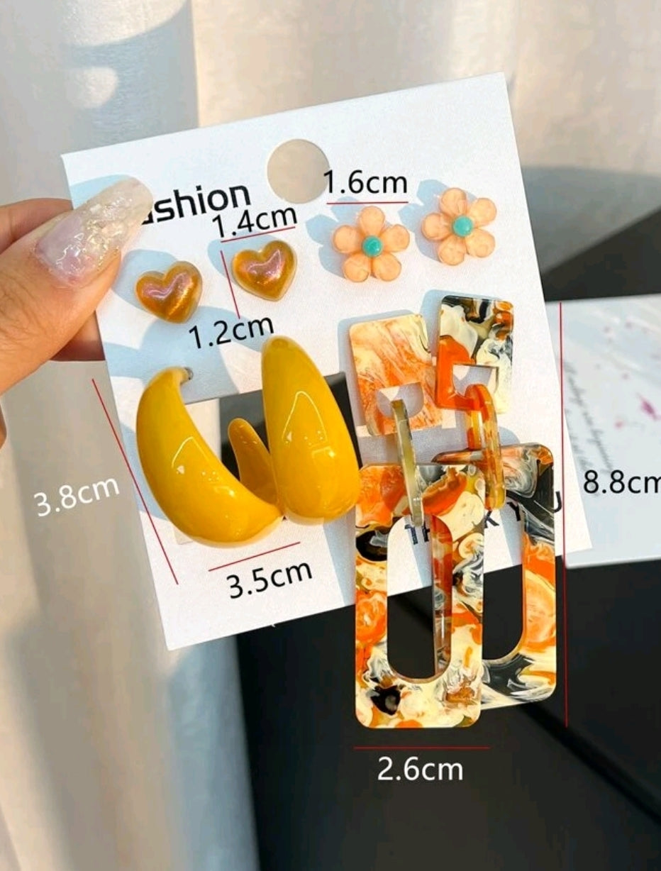 8pcs/set Flower Decor Earrings