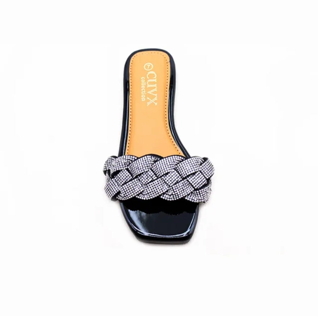Women's fashion Braided Flat Sandals Rhinestone Sandal Comfortable Summer Walking Shoes #N4