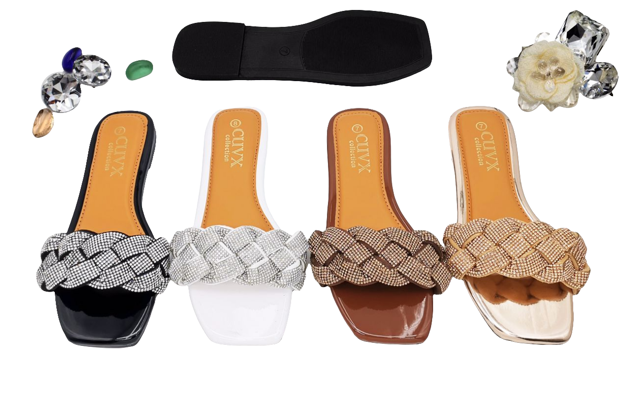 Women's fashion Braided Flat Sandals Rhinestone Sandal Comfortable Summer Walking Shoes #N4
