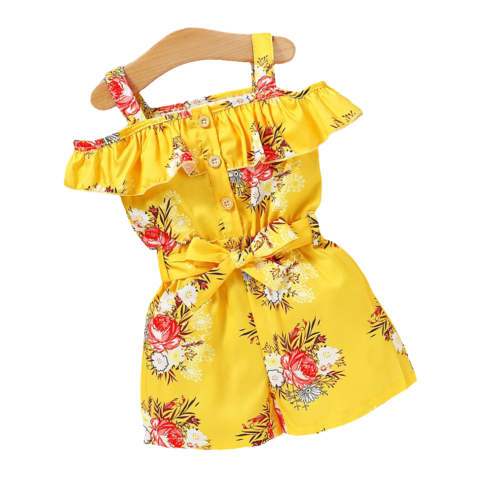 Girl Clothes Floral Belted Jumpsuit