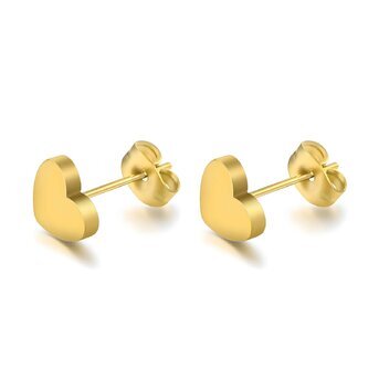 18K Gold Polished Heart Stud Earrings