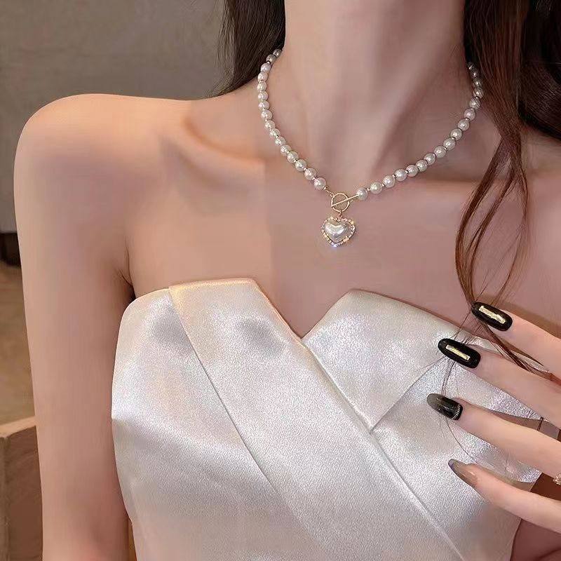 Fashion Pearl pendant short Choker Heart Necklace