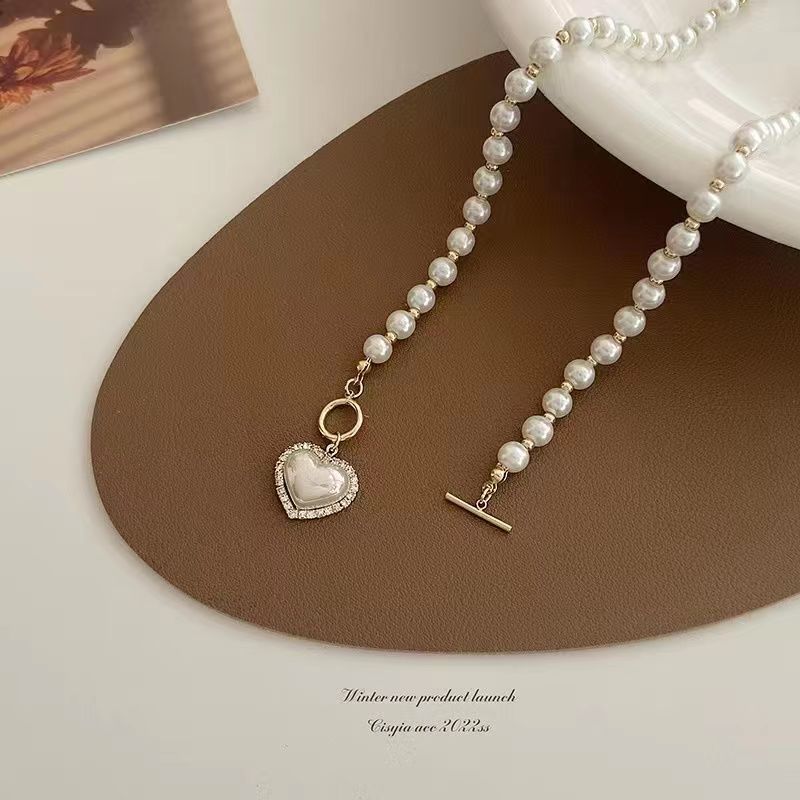 Fashion Pearl pendant short Choker Heart Necklace