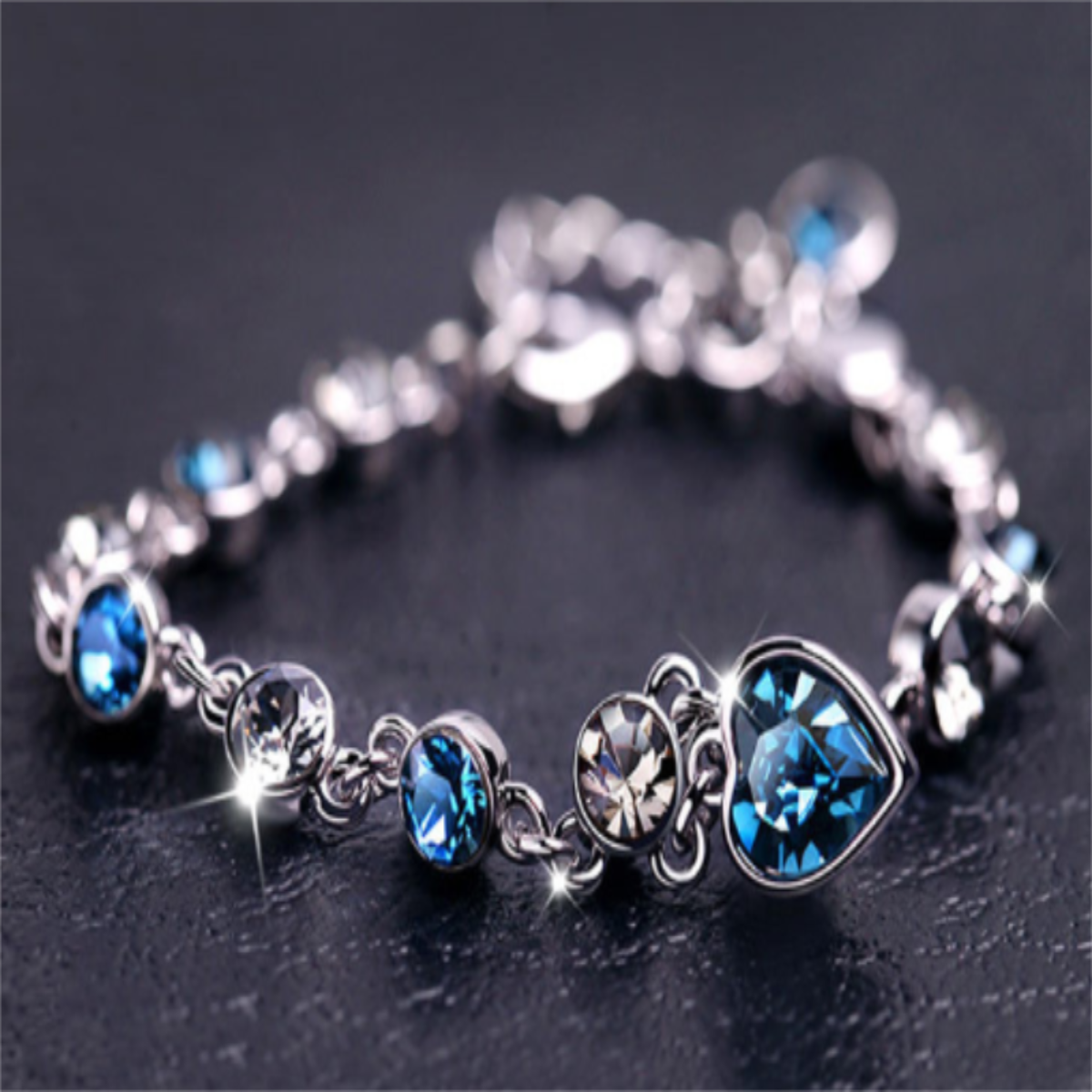 Classic ocean heart blue crystal bracelet for women