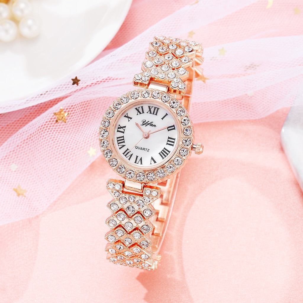 Women Rose Gold Watch bracelet 2pcs Set