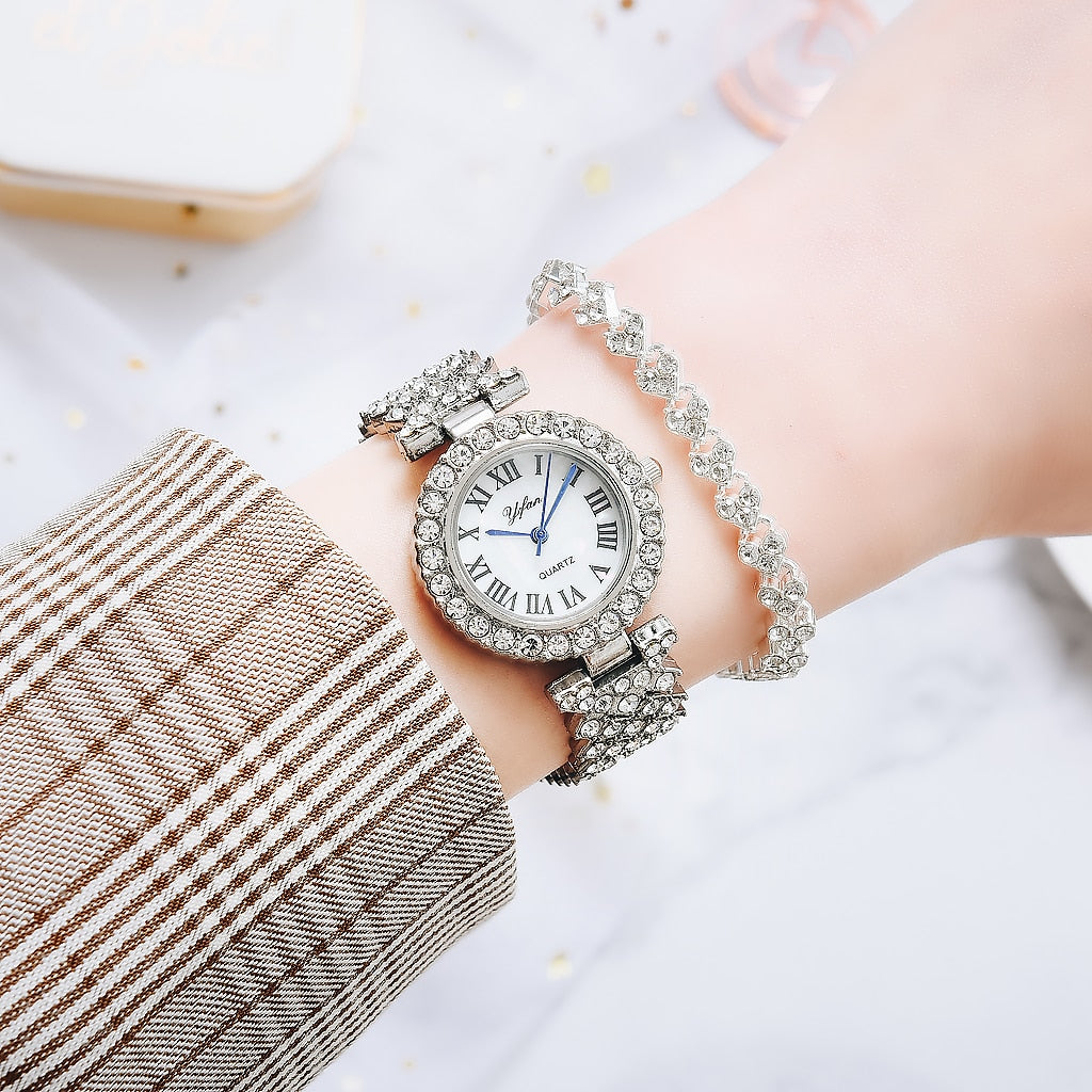 Women Rose Gold Watch bracelet 2pcs Set