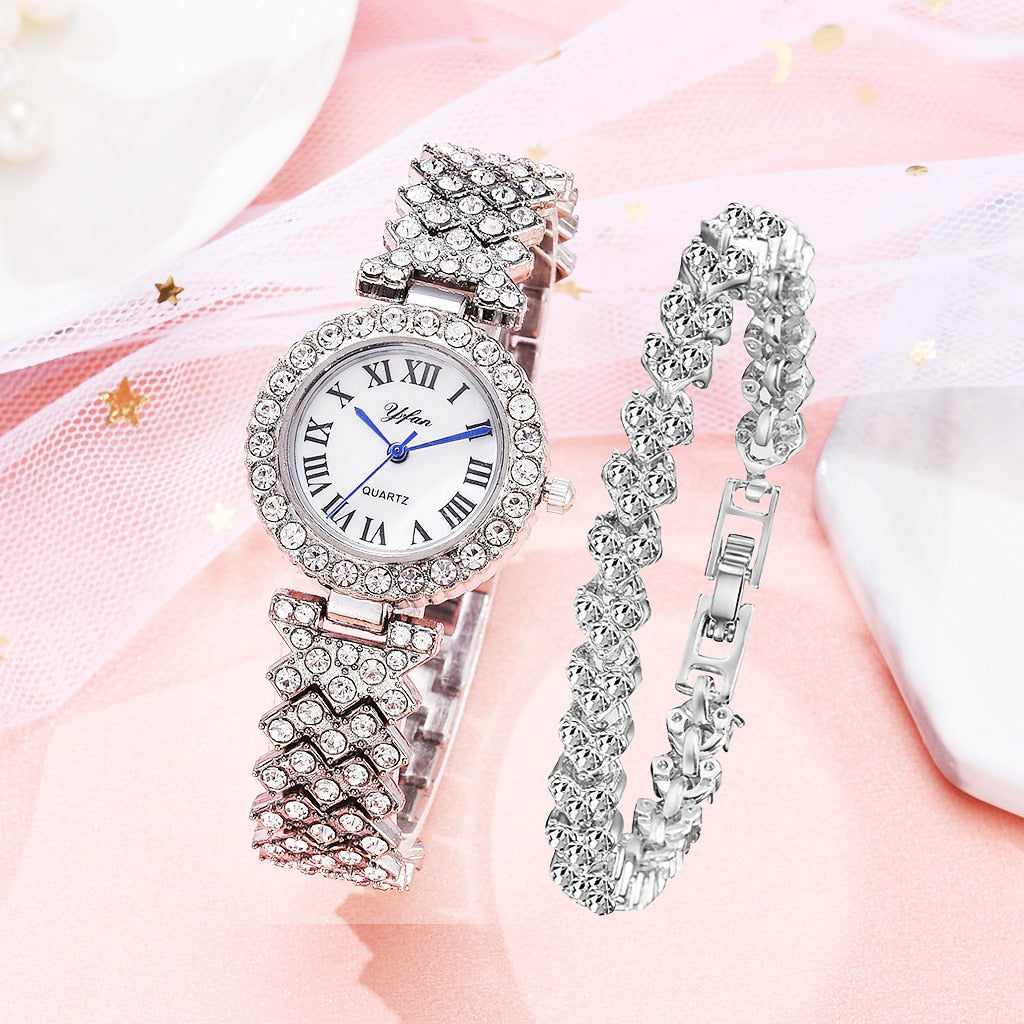 Women Rose Gold Watch bracelet 2pcs Set