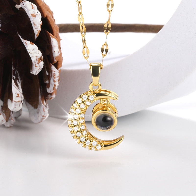 Crystal Moon Charm I love you Projection Pendant