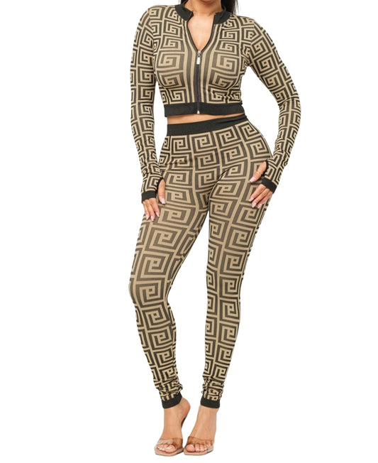 Seamless Print Zip-Up Jacket & Leggings Set