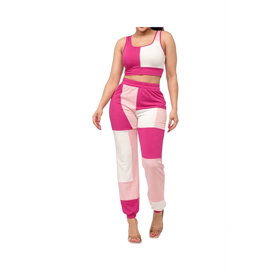 Color Block Tank Top & Waist Band Pants Set