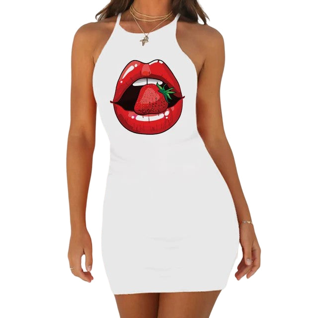 Sexy Nightie Night Dress Women Red Mouth Lip Love