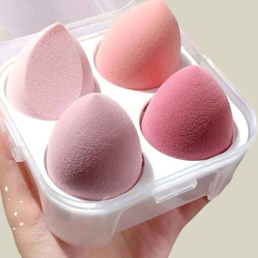 4pcs/set Makeup Sponge With Storage Box Organiser