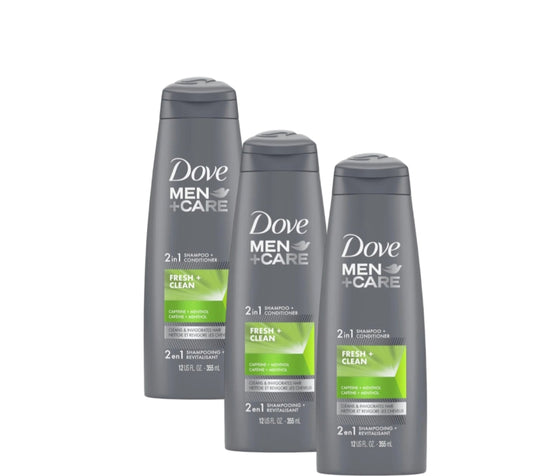 Dove - Men + Care, 2 in 1 Shampoo + Conditioner, Fresh + Clean, Caffeine + Menthol - 12 Oz - 3 Pack