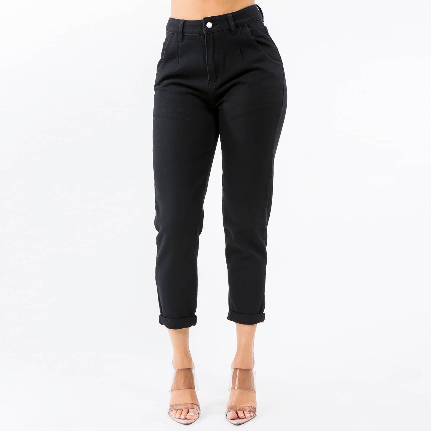 HIGH WAIST PLEATED WAIST MOM JEANS-RJH30305