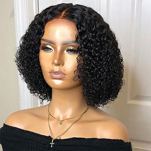 StariaHair 5"x5" Curly Bob Wig Transparent Lace Closure Wig #1B