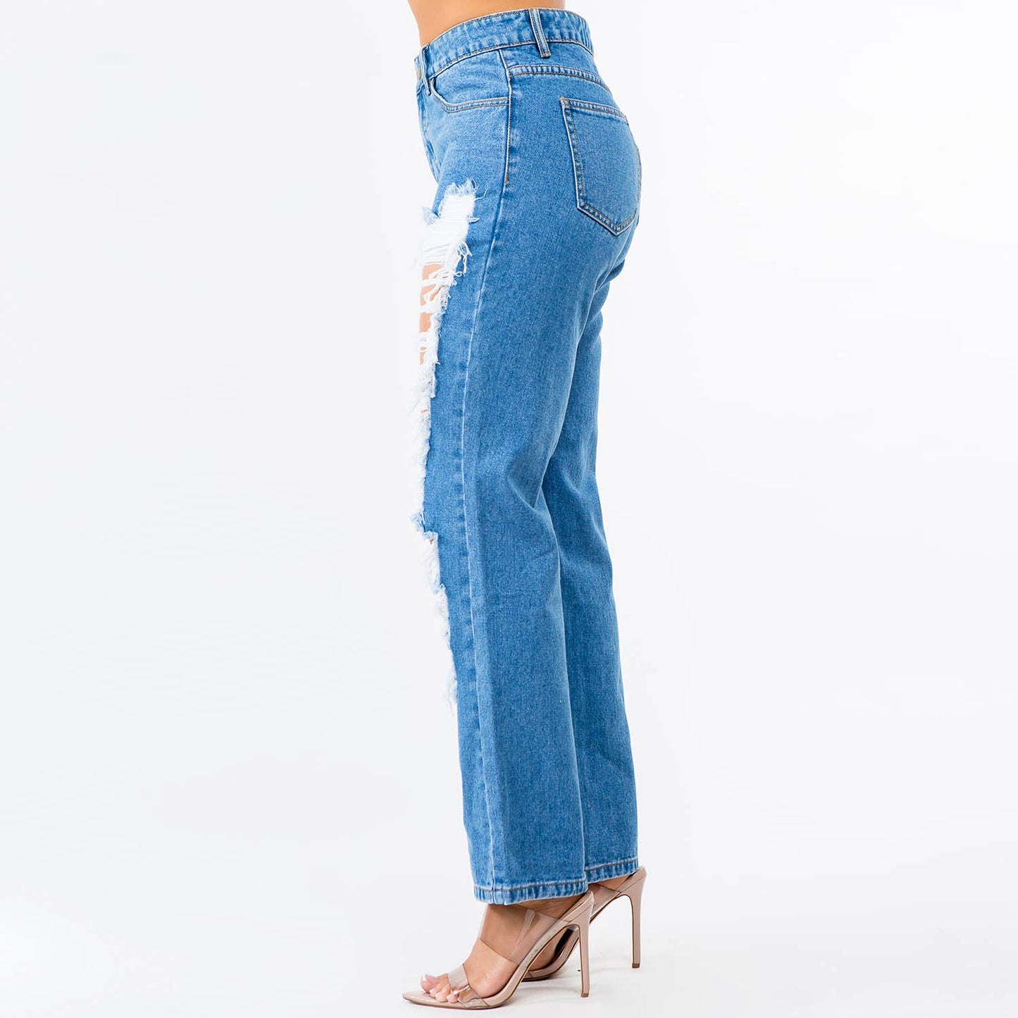 HIGH WAIST DISTRESSED STRAIGHT JEANS-RJH30315