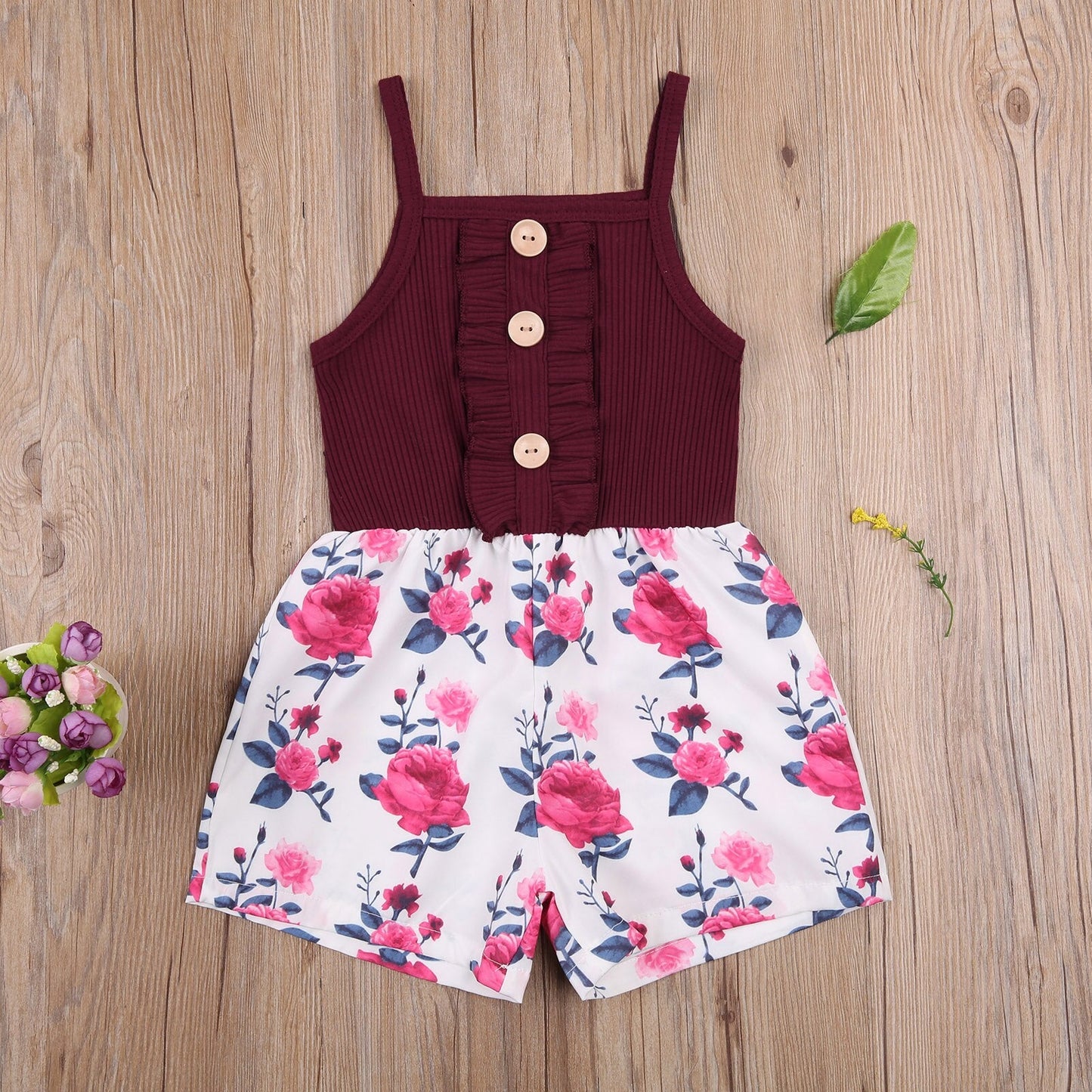 Girl's Sleeveless Printed Buttoned Bodysuit