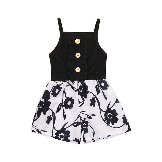 Girl's Sleeveless Printed Buttoned Bodysuit