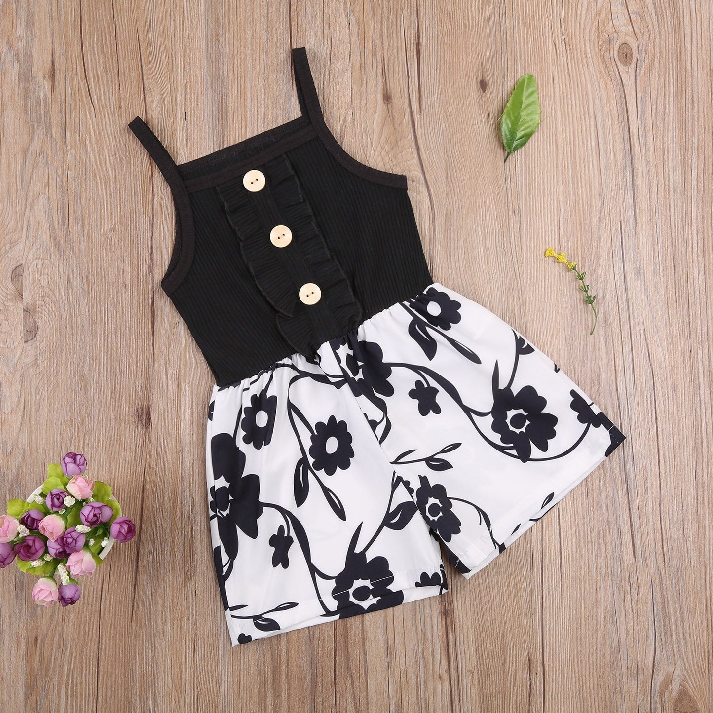 Girl's Sleeveless Printed Buttoned Bodysuit