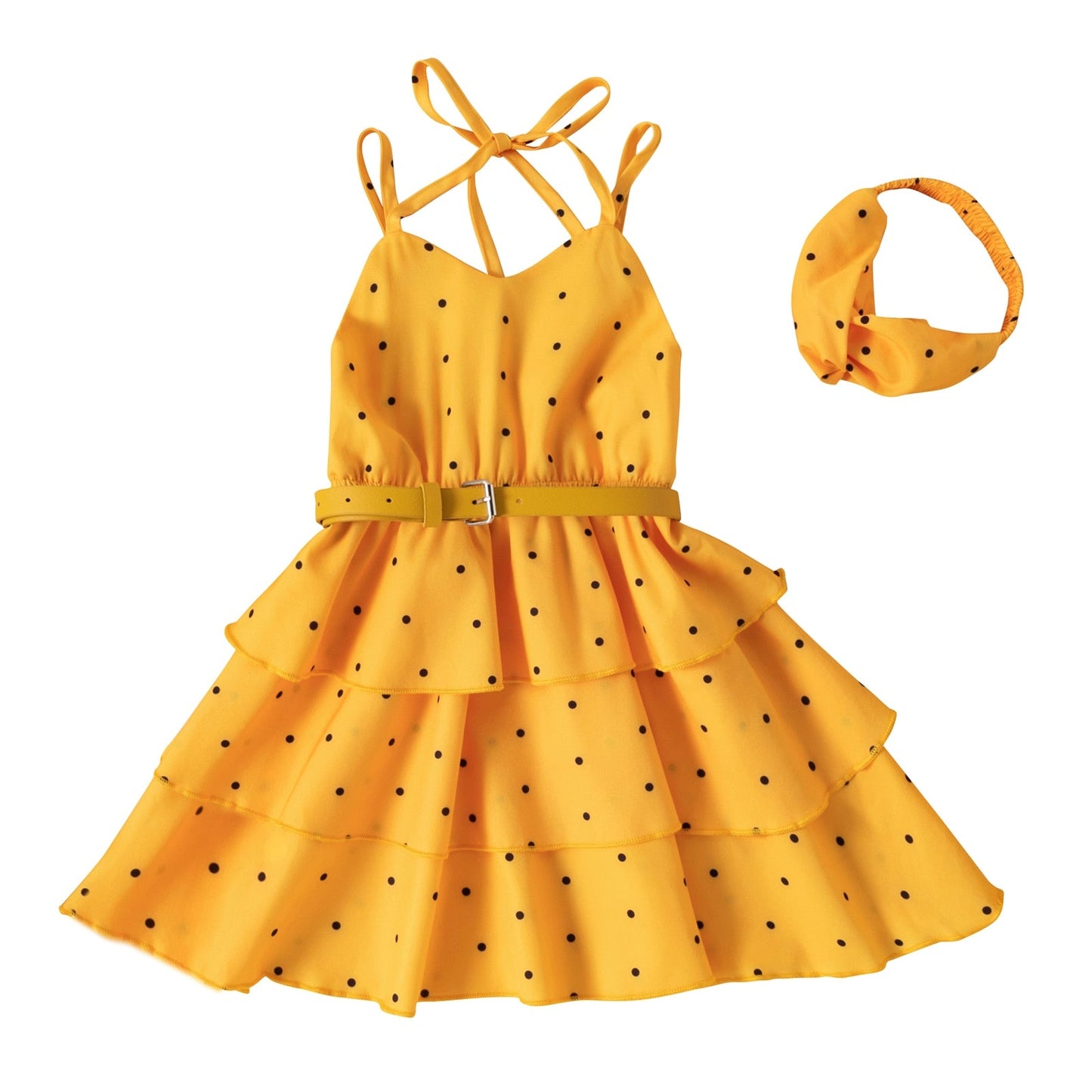 Elegant Little Girl Summer Dress with Wast belt Headband