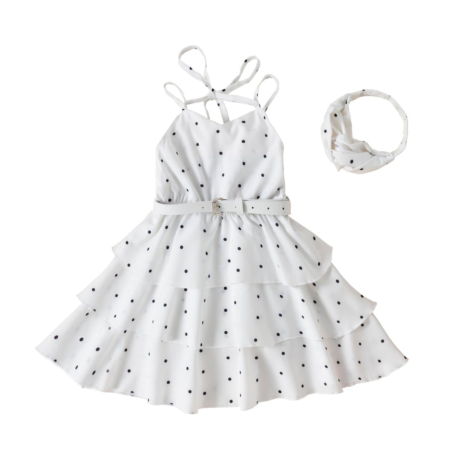 Elegant Little Girl Summer Dress with Wast belt Headband