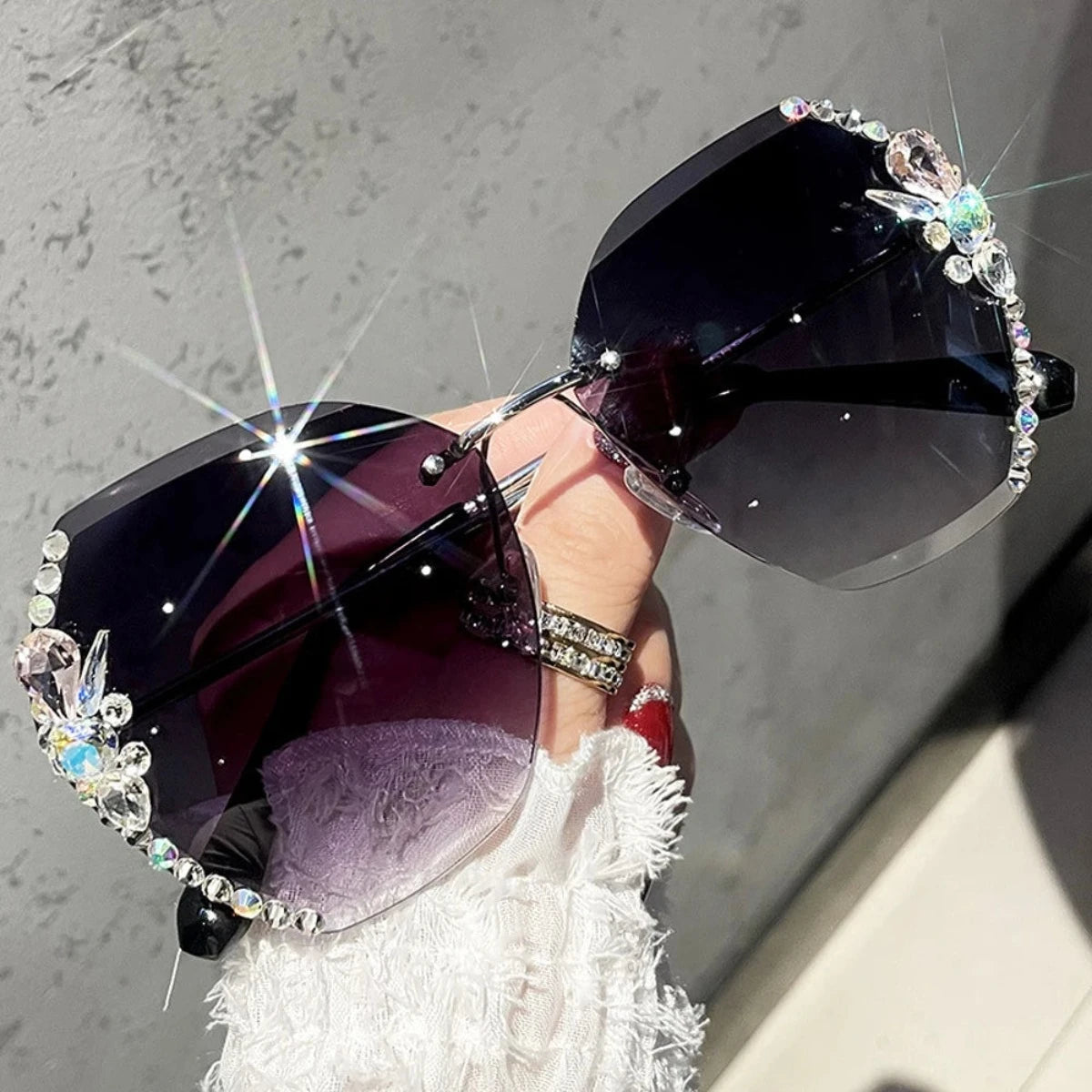 Rimless Rhinestone Women Sunglasses