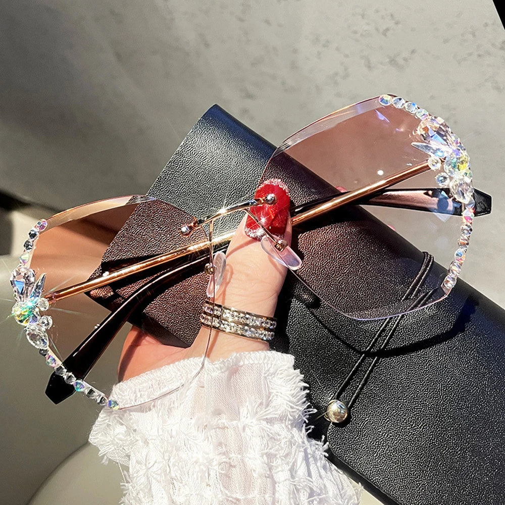 Rimless Rhinestone Women Sunglasses