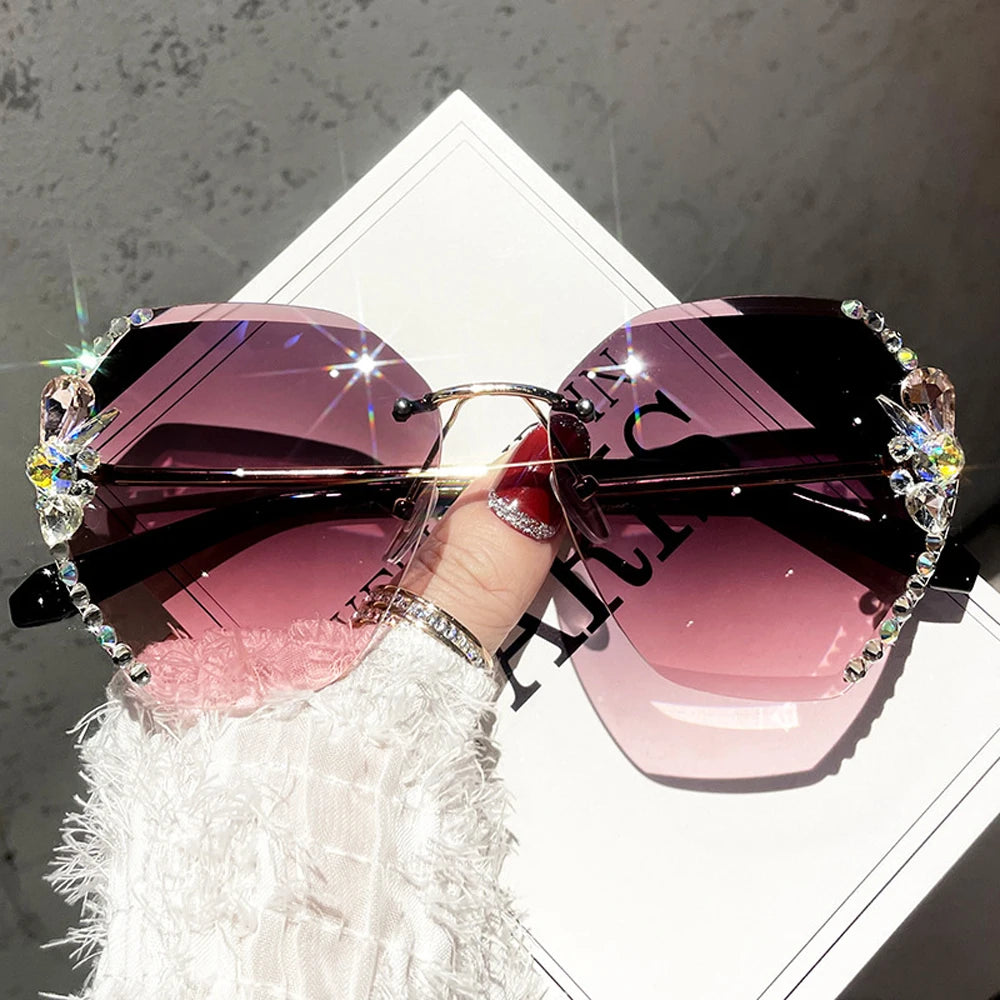 Rimless Rhinestone Women Sunglasses