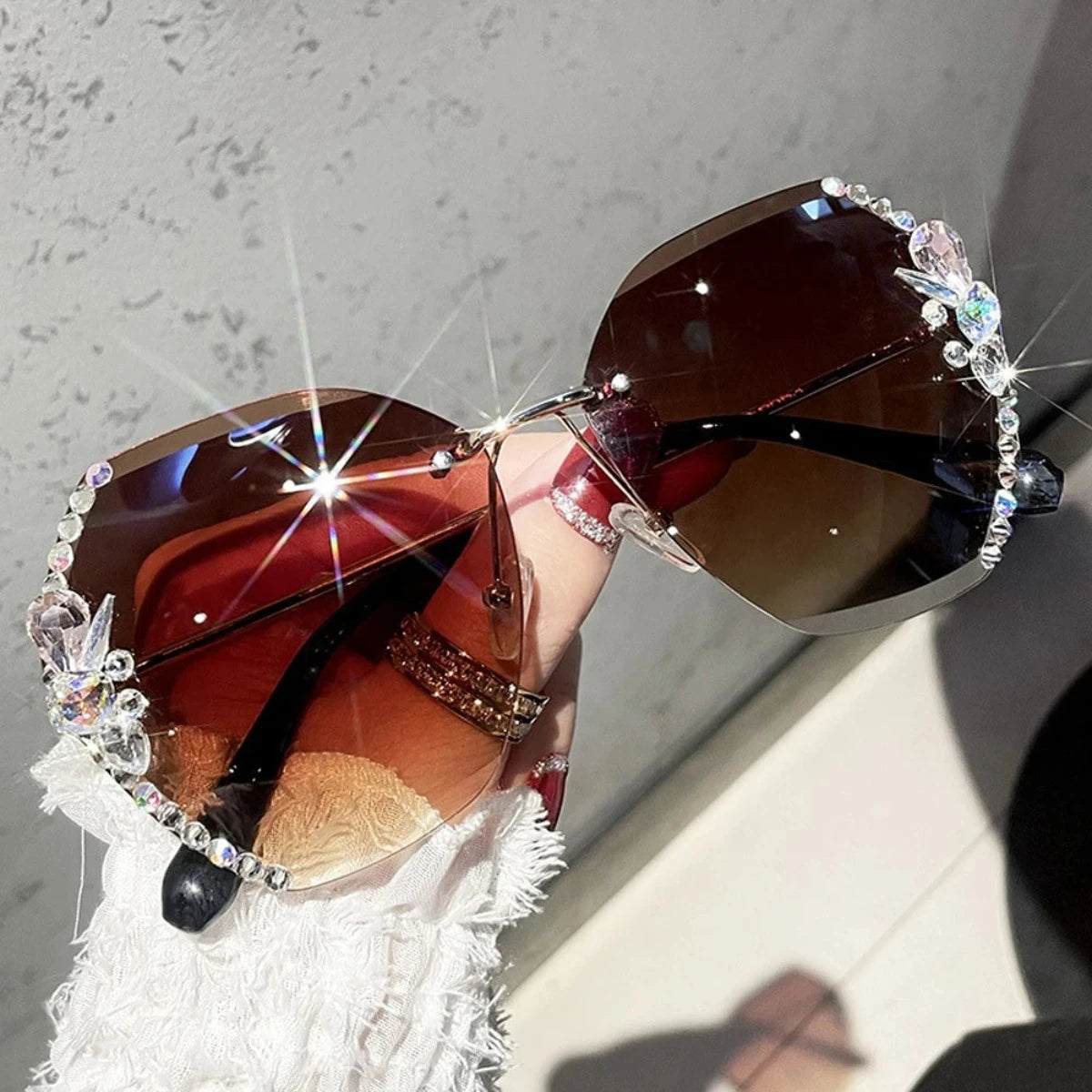 Rimless Rhinestone Women Sunglasses