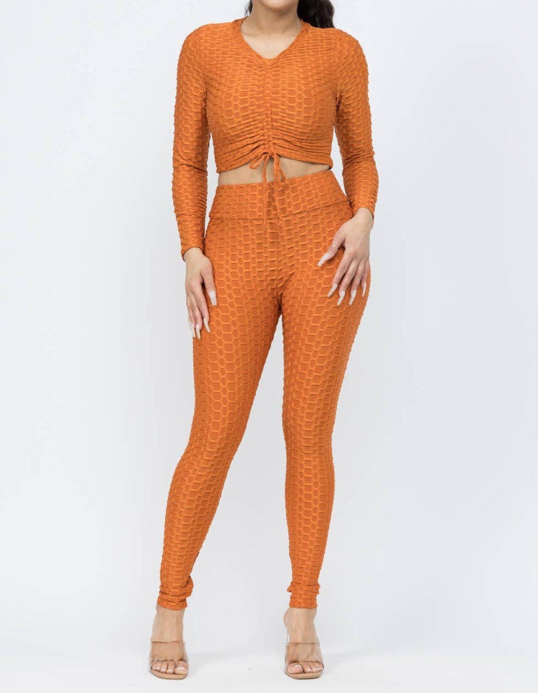 Honeycomb Shirring Tie Top & Leggings Set