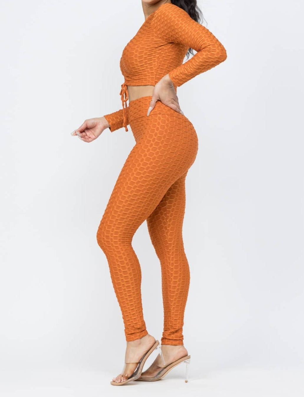 Honeycomb Shirring Tie Top & Leggings Set