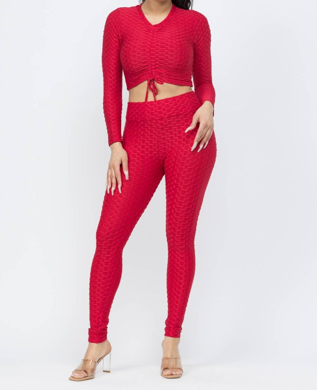 Honeycomb Shirring Tie Top & Leggings Set