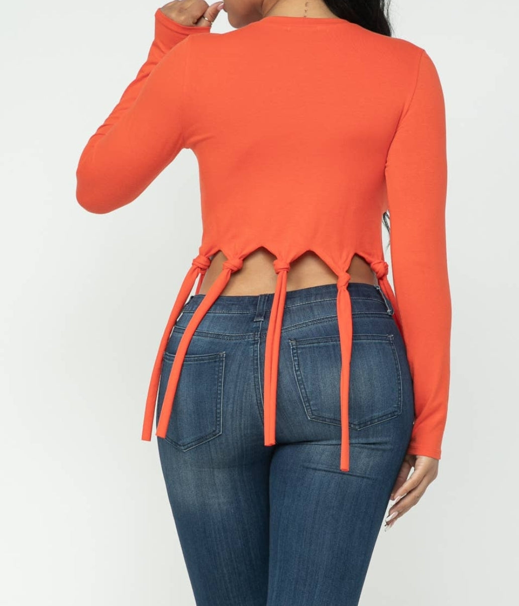 Screen Print Fringe Bottom Ties Crop Top
