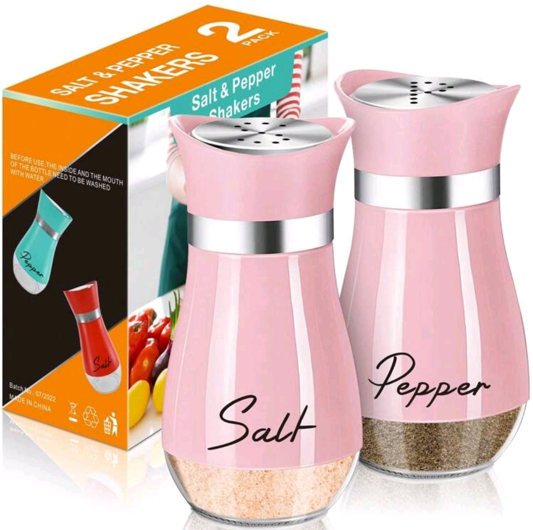 2Pcs Salt And Pepper Shakers Set,4 oz Glass Bottom Salt Pepper Shaker With Stainless Steel Lid For Kitchen