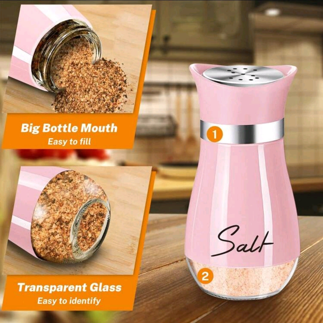 2Pcs Salt And Pepper Shakers Set,4 oz Glass Bottom Salt Pepper Shaker With Stainless Steel Lid For Kitchen