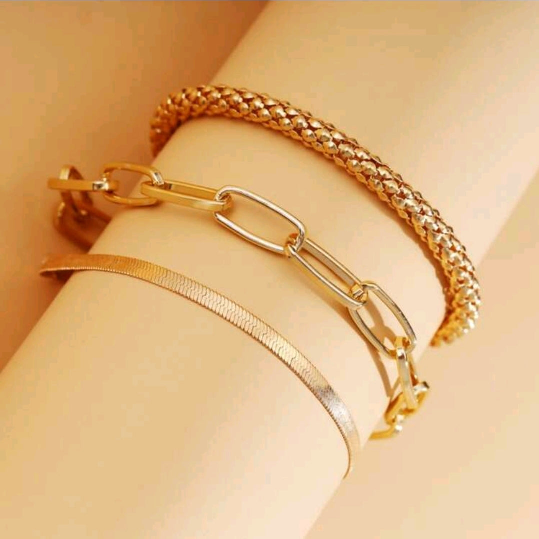 3pcs/set Fashionable Thick Chain & Snake Chain Design Bracelets For Women, Punk Style Jewelry