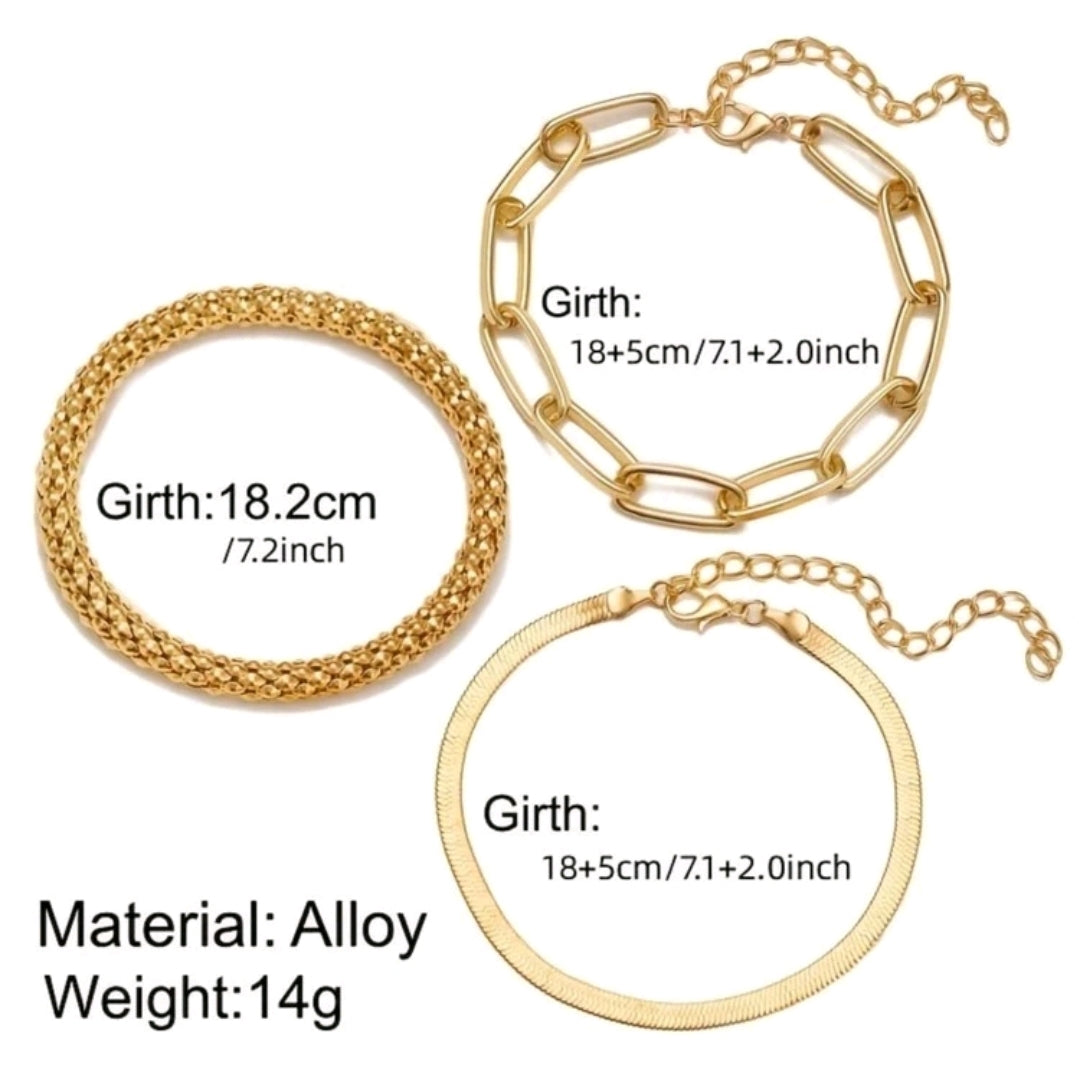 3pcs/set Fashionable Thick Chain & Snake Chain Design Bracelets For Women, Punk Style Jewelry