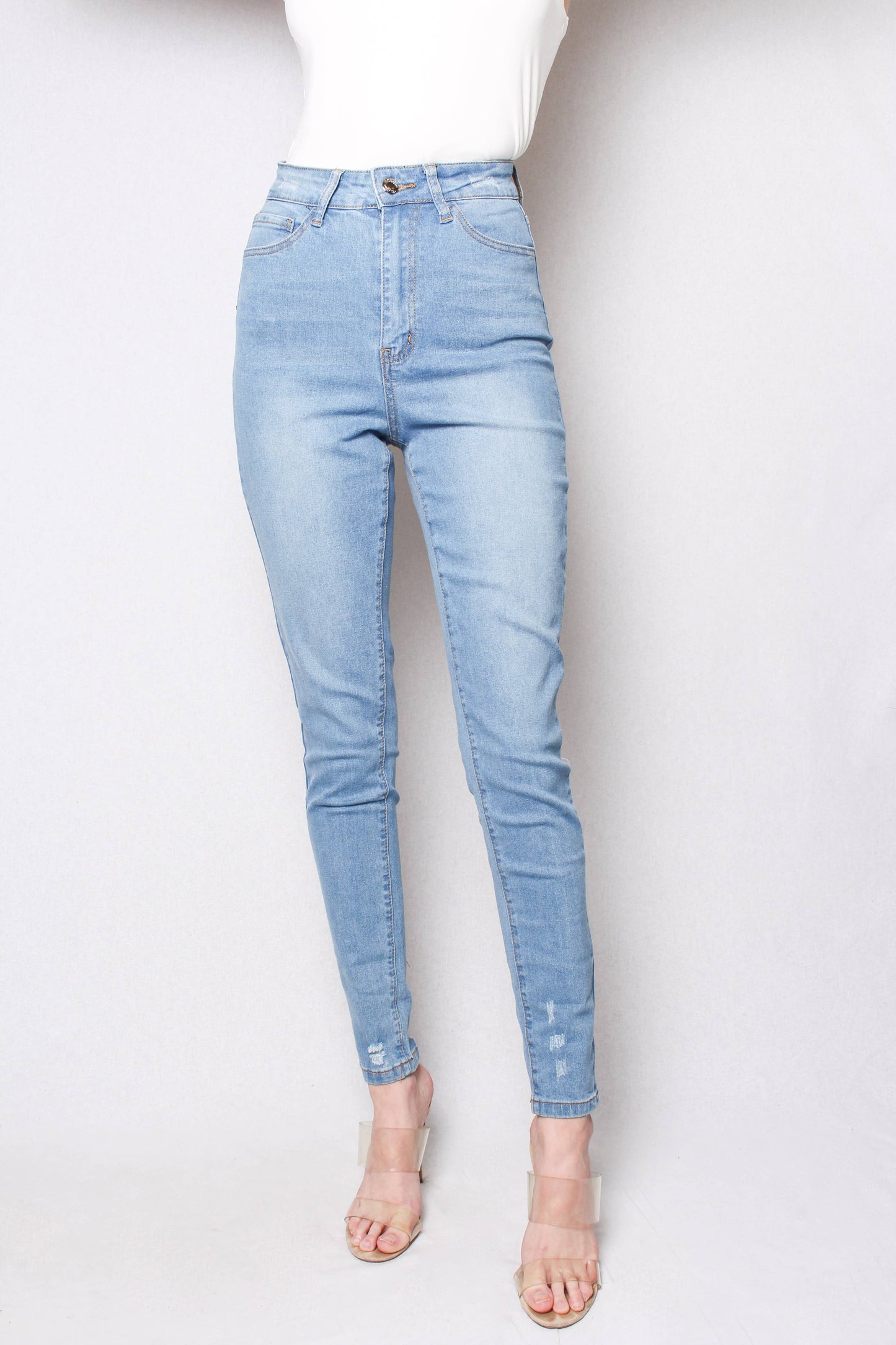 Women's High Waist Light Wash Skinny Jeans