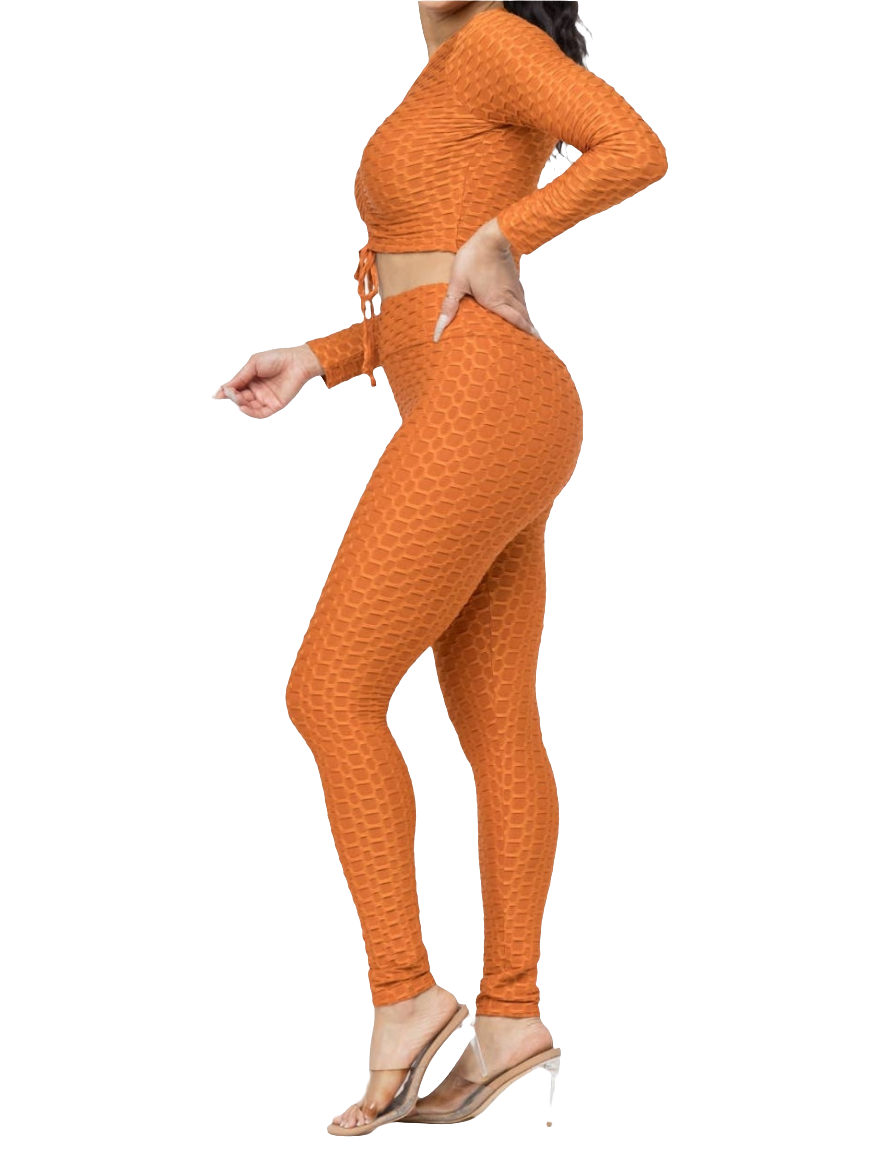 Honeycomb Shirring Tie Top & Leggings Set