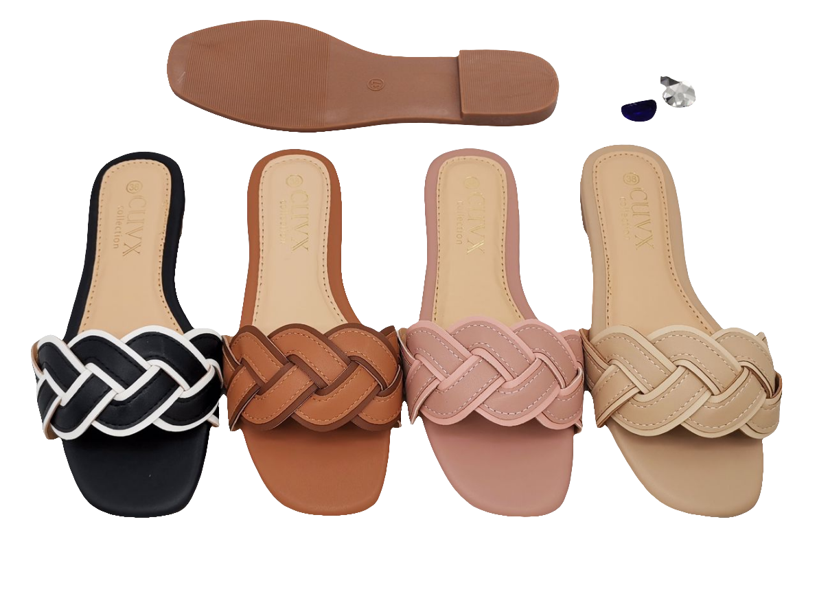 Womens Flat Sandals Fashion Round Open Toe Slip On Slides with Braided Strap Slippers for Summer size(36-41)