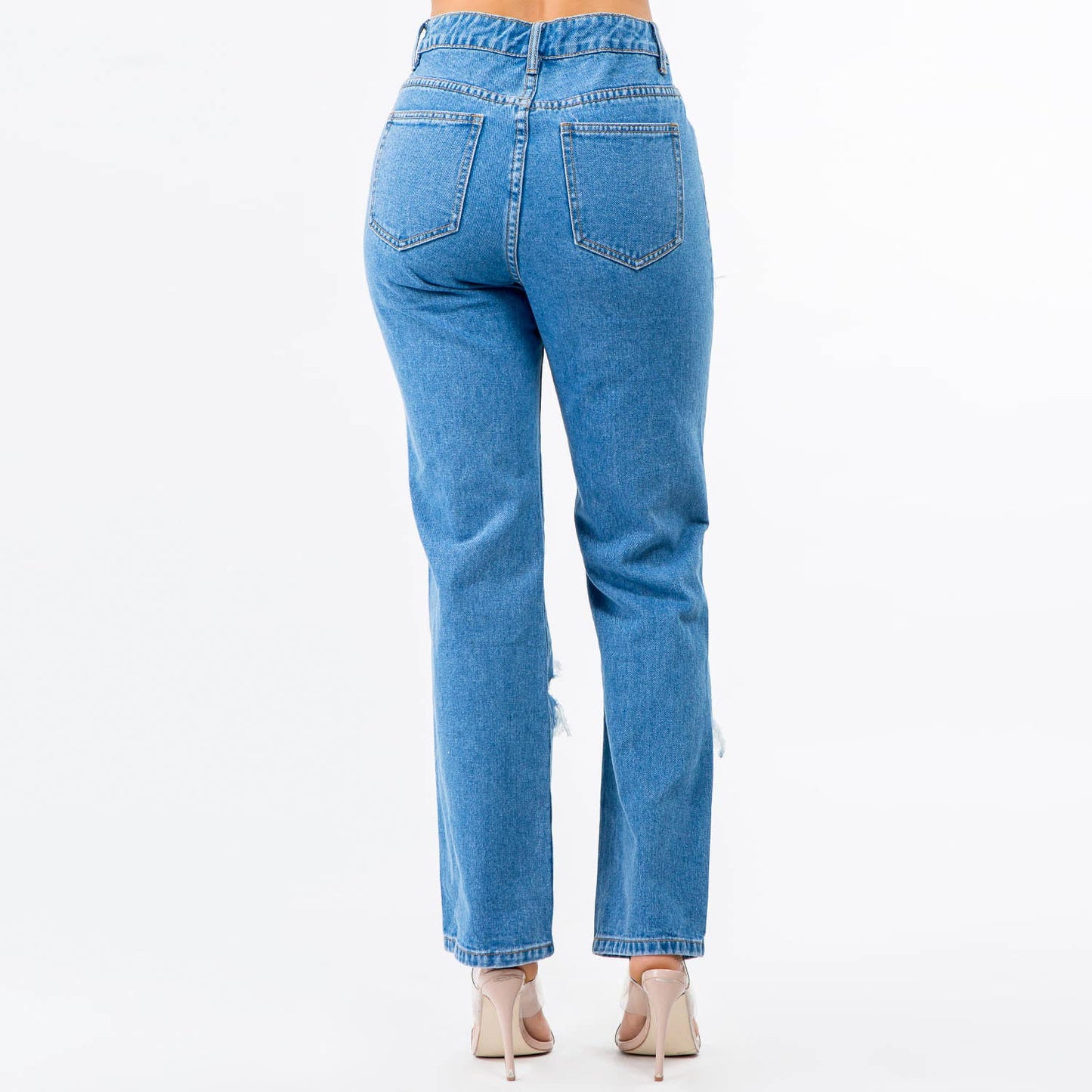 HIGH WAIST DISTRESSED STRAIGHT JEANS-RJH30315