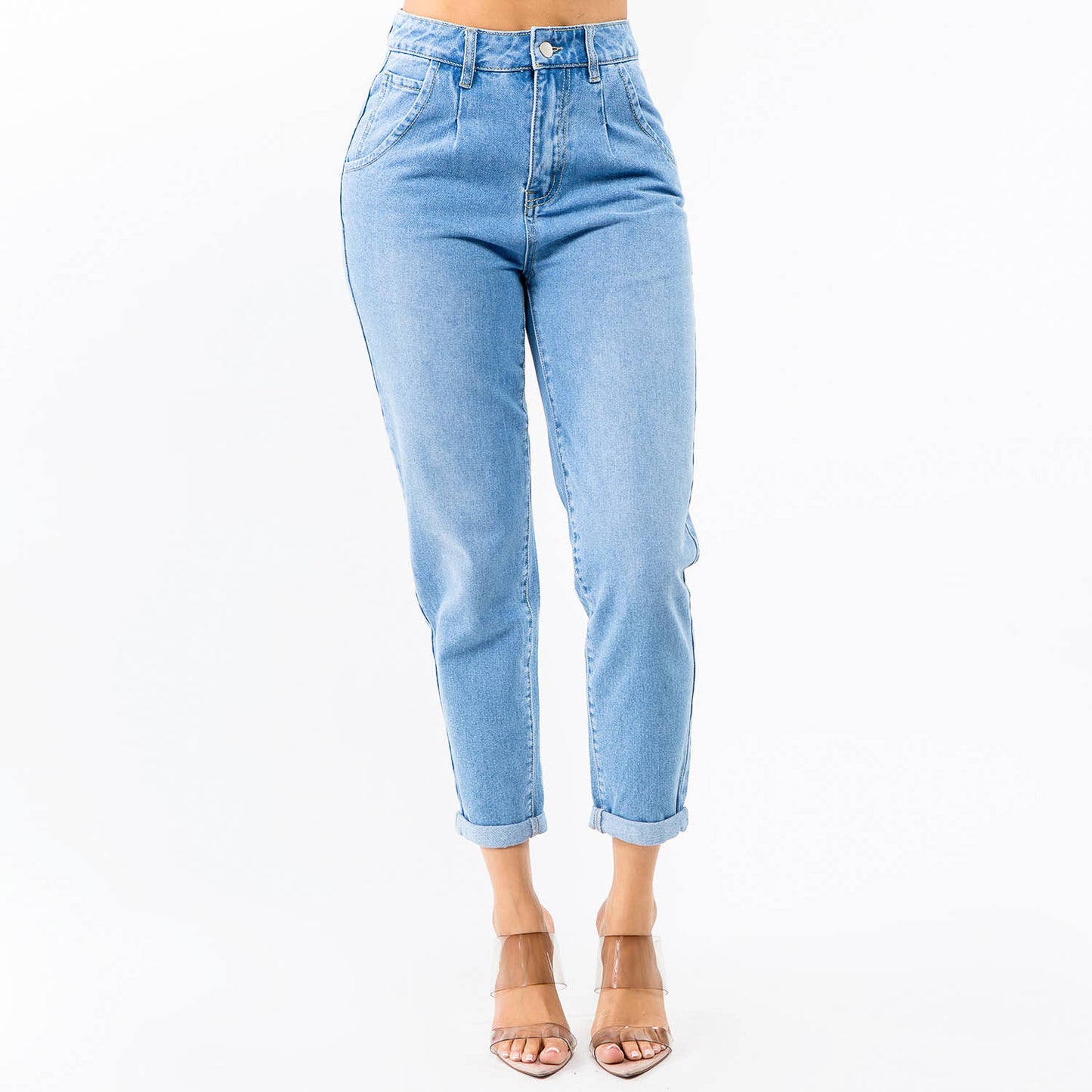 HIGH WAIST PLEATED WAIST MOM JEANS-RJH30305