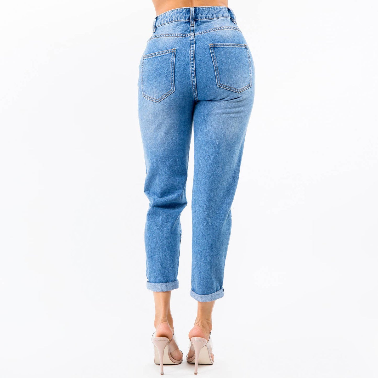 HIGH WAIST PLEATED WAIST MOM JEANS-RJH30305