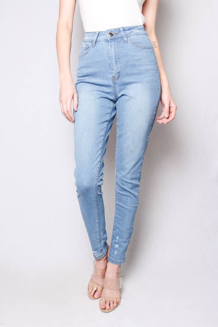 Women's High Waist Light Wash Skinny Jeans