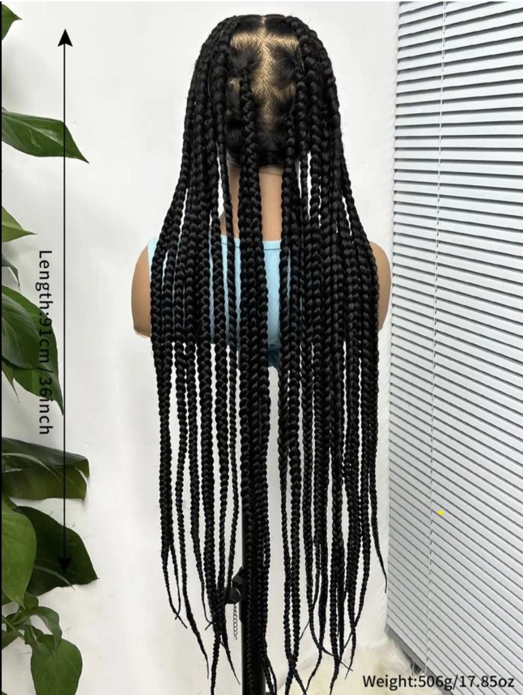 Full Lace Knotless Braided Wig 36in Black Synthetic with Baby Hair