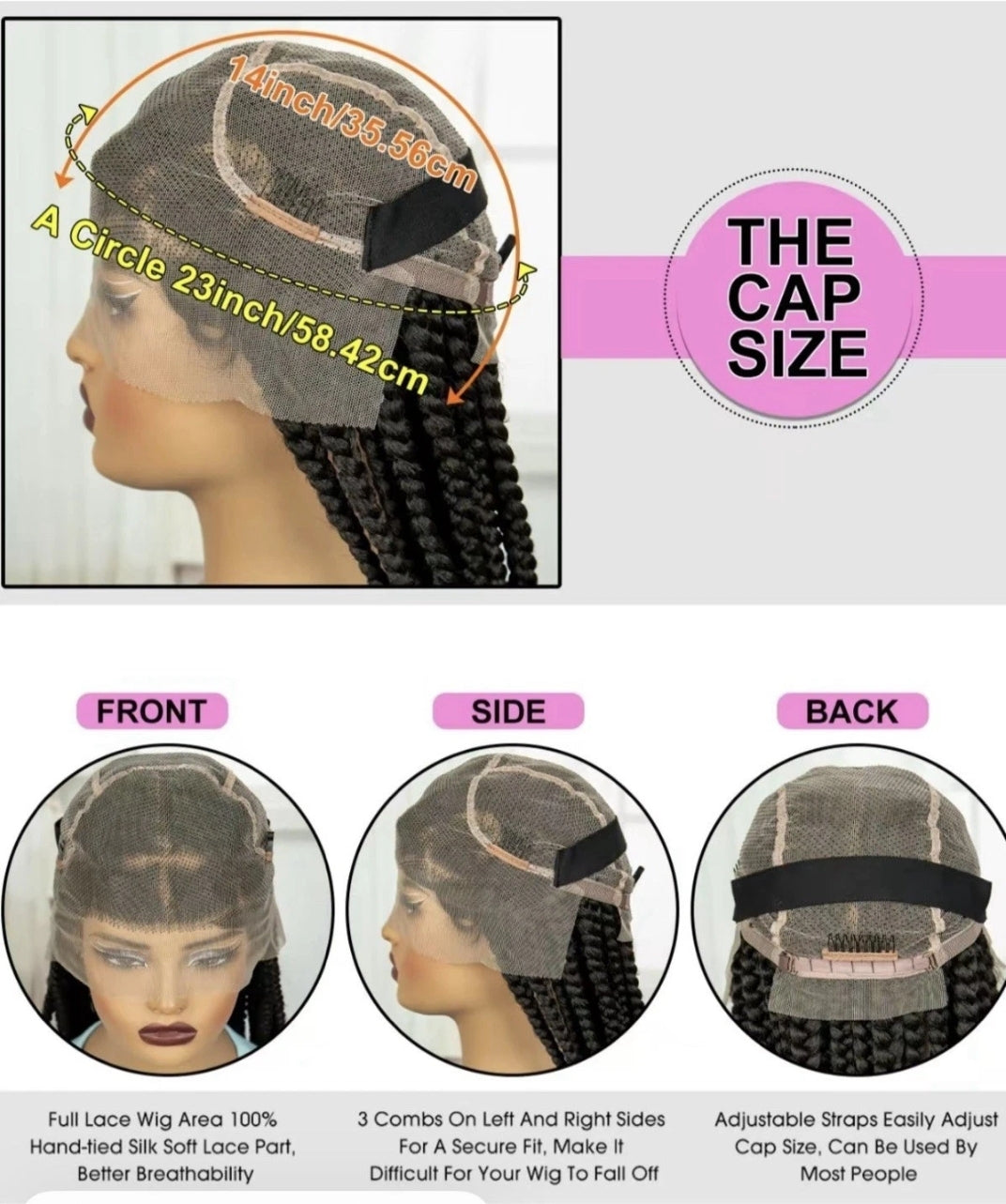 Full Lace Knotless Braided Wig 36in Black Synthetic with Baby Hair