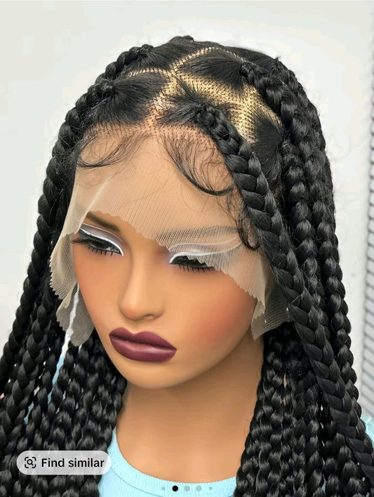 Full Lace Knotless Braided Wig 36in Black Synthetic with Baby Hair